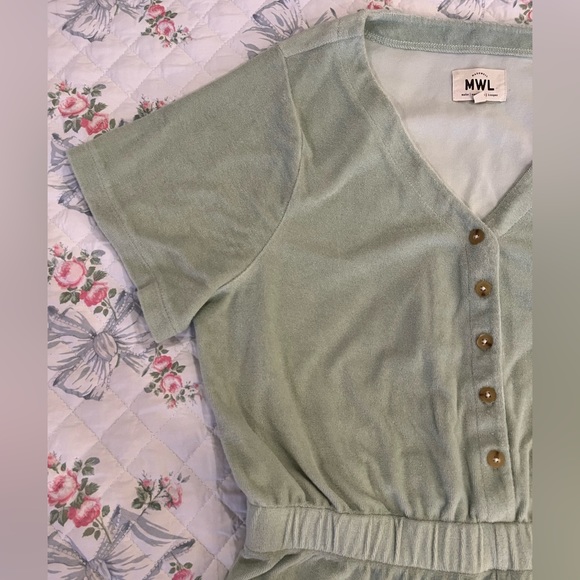 Madewell Retroterry Baseball Romper size Large Green Terry Cloth Button Front - Picture 4 of 9